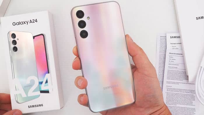 Samsung Galaxy A24 in hand
